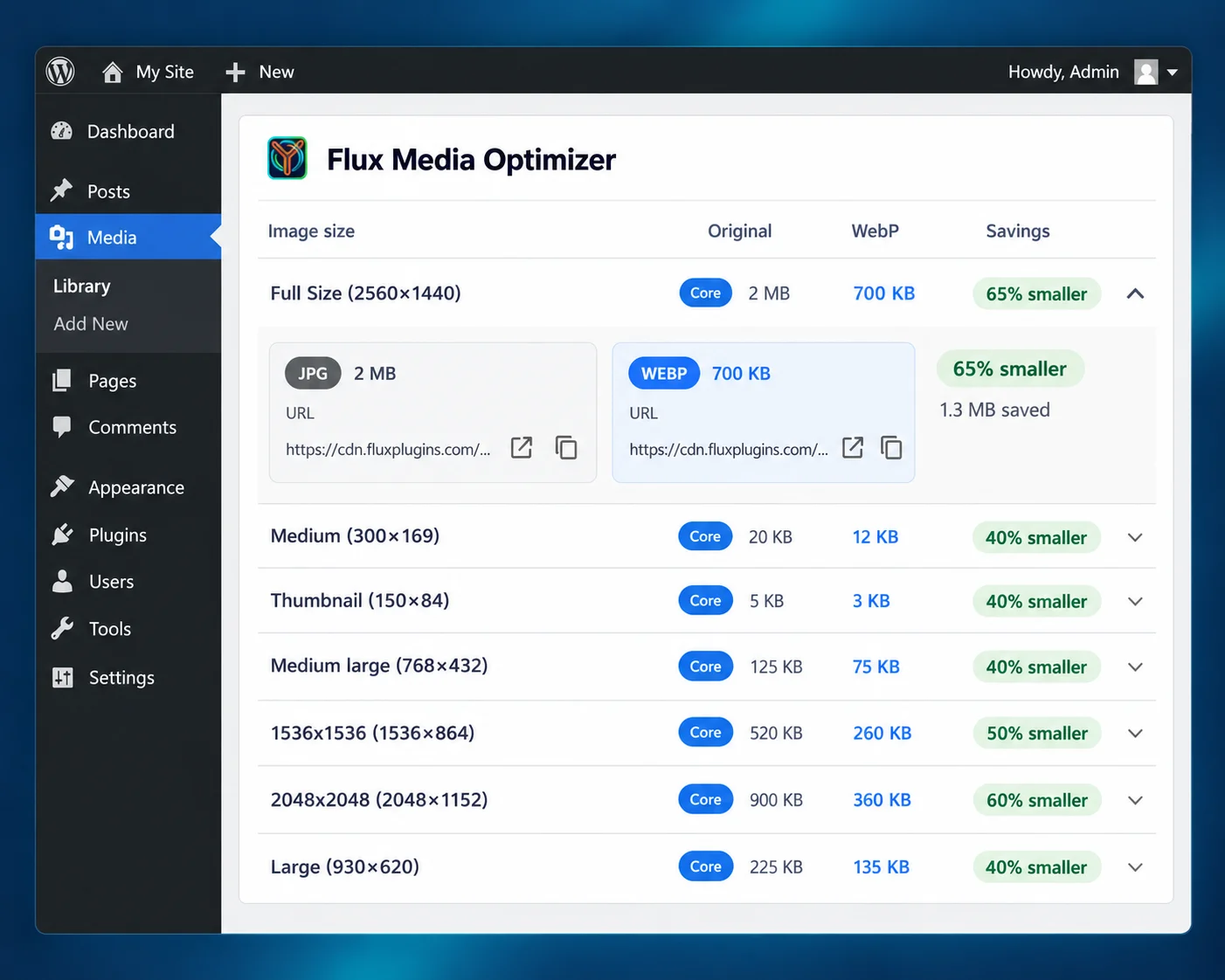 Example of an optimized file in Flux Media Optimizer.